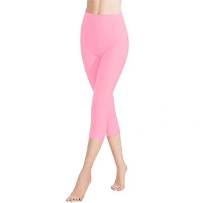 Imagen de Libella 1 Piezas Mujer Leggins 3/4 Mallas Hecho de algodón Capri Pantalones Corto con Cintura Alta Multicolor Ajustado Deportivas 4161 Rosa Claro L