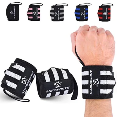 Imagen de AQF muñequera de 18&quot; soportan el Levantamiento Pesas Alta muñequeras Gym Resistencia en Gimnasio Vendas Entrenamiento con Lazo para Pulgar (Negro Mate)