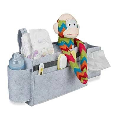 Imagen de Relaxdays Organizador Sofá, 8 Compartimentos, Bolsa Cuna para Colgar, Fieltro, Bolsillo Cama 23x43x11 cm, Gris Claro