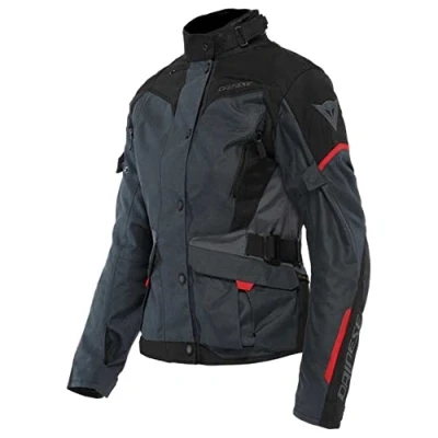Imagen de Dainese Tempest 3 D Dry Lady, Chaqueta de Moto Touring para Mujer, Impermeable, Forro Térmico Extraíble, Protectores Hombro y Codo, Ébano/Negro/Rojo Lava, 44