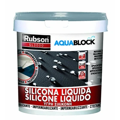 Imagen de Rubson Aquablock SL3000 silicona Líquida gris, impermeabilizante líquido para prevenir y reparar goteras humedades, elástica, 1 x 5 kg