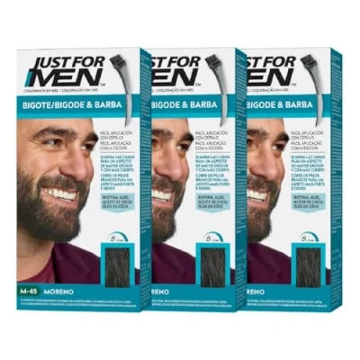 Imagen de Just For Men Tinte Para Bigote Y Barba, Elimina Las Canas Una Apariencia Más Espesa Completa, Con Pincel Aplicador Incluido, Color Moreno, M45 (3 Pack)