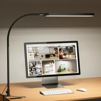 Imagen de SKYLEO Lampara Escritorio Flexo LED 85cm Cuello de Cisne Flexible 5 Modos Color X 11 Niveles Brillo 1300LM Temporizador y Función Memoria 12W Negro
