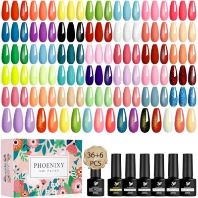 Imagen de Phoenixy Pintauñas Semipermanentes, 36 Colores Esmalte Semipermanente con Capa Base, Superior, Mate, Regalos de Esmaltes Semipermanentes para Uñas Mujeres DIY en Casa