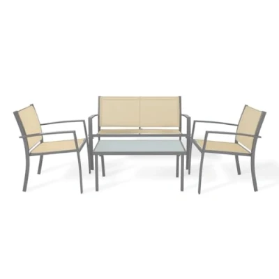 Imagen de S &amp; Saldos y Stocks Sofa + 2 Sillas Mesa de Cristal Templado. Conjunto Jardin Terraza, Beige