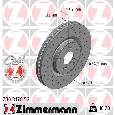 Imagen de ZIMMERMANN SPORT COAT Z 280.3178.52 Disco de freno 320 32 9/5 5 114 ventilación interna, perforado revestido HONDA: ACCORD 8, 8 Kombi
