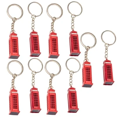 Imagen de Souvenirs 10 llaveros de metal con diseño cabina teléfono Londres, regalo británico 3D, llavero iconos Gran Bretaña, llaveros, rosso, 1.7 x 4.7