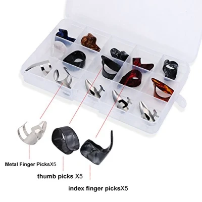Imagen de 15 Pcs Pulgar de Guitarra Finger Picks dedo índice Selecciones Accesorio DIY con Caja Alenamiento reemplazo para