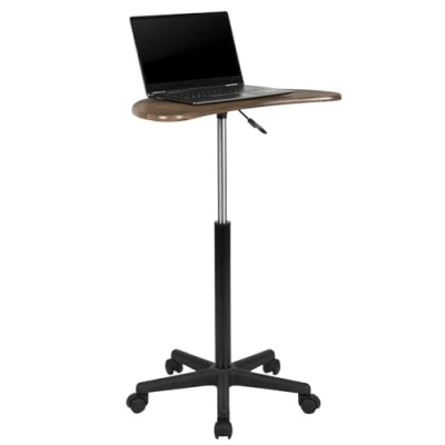 Imagen de Flash Furniture Escritorio para portátil, con ruedas su transporte, usar sentado y de pie, madera nogal, 1 unidad