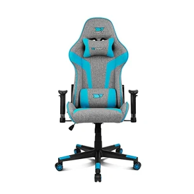 Imagen de DRIFT GAMING Silla DR90 DR90GBL Profesional, Tejido Fabric Transpirable, reposabrazos 2D Acolchado, Base Nylon Reforzada, pistón Clase 4, inclinación, cojin Lumbar/Cervical, Gris/Azul
