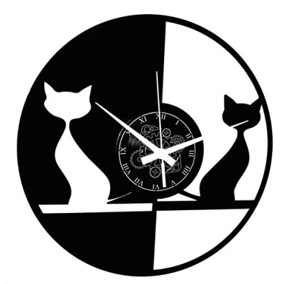 Imagen de Instant Karma Clocks Reloj de Pared Vinilo, diseño Dos Gatos, Negro