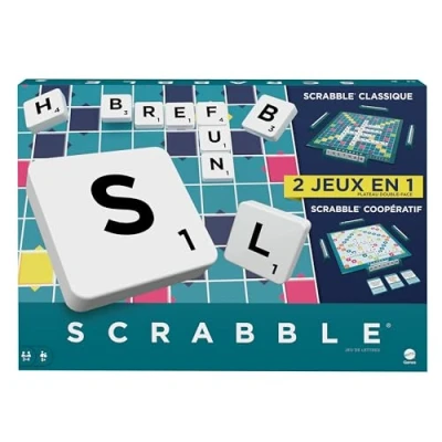 Imagen de Mattel Games Scrabble 2 en 1 castellano, juegos de mesa familiar con tablero caras y tarjetas objetivos (versión clásica Together cooperativa) +8 años (HWD44)