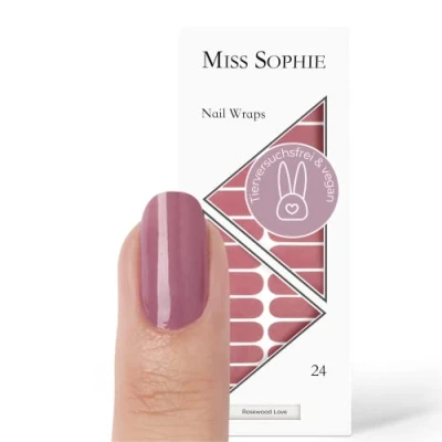 Imagen de Miss Sophie Lámina de uñas &quot;Rosewood Love&quot;, Monocolor, Rosa, Rojo, Nail Wraps 24 láminas autoadhesivas ultrafinas larga duración