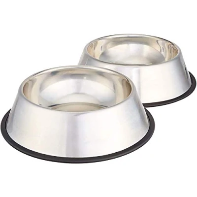 Imagen de Amazon Basics Comedero para perro (acero inoxidable, 2 comederos), Plateado