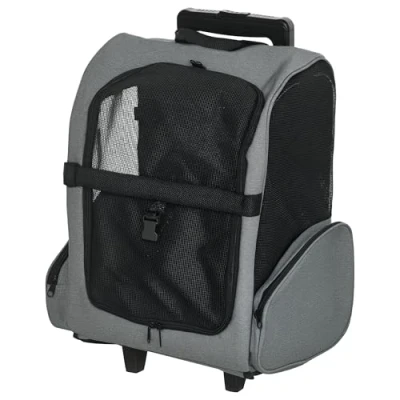 Imagen de PawHut Transportín Carrito para Mascotas 2 en 1 Mochila de Viaje con Ruedas Perros Gatos Asa Retráctil Aluminio y Bolsillos Almacenaje 42x25x55 cm Gris