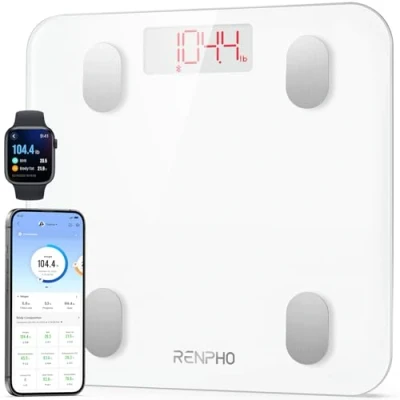 Imagen de RENPHO Bascula de Baño Bluetooth, Grasa Corporal y Muscular con App, Inteligente Análisis Corporal, 13 Mediciónes Peso IMC Visceral e Muscular, Blanco, Elis 1