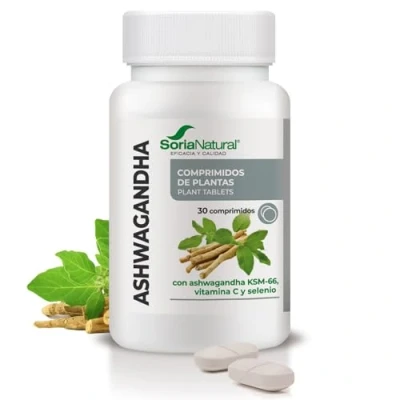 Imagen de Soria Natural Ashwagandha KSM 66 comprimidos Con Vitamina C y Selenio Rendimiento Físico Mental Ayuda a Mantener la Energía Equilibrio Emocional 30