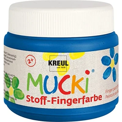 Imagen de KREUL 28104 Mucki pintura luminosa para dedos de tela, 150 ml en azul, a base agua, sin parabenos, gluten, lactosa y vegana