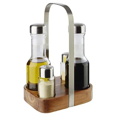 Imagen de APS 40437 Juego de vinagreras &quot;Madera&quot; soporte primera calidad para pimentero y salero, vinagrera aceitera con madera