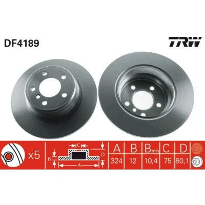 Imagen de TRW DF4189 Disco de freno 324 12 5 120 macizo barnizado BMW: X5