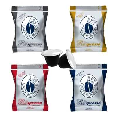 Imagen de 4 x 50 Cápsulas Borbone respresso degustación negra, azul y roja, oro, compatibles con Nespresso