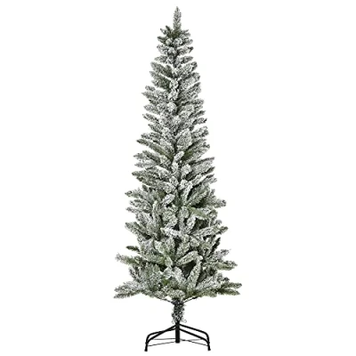 Imagen de HOMCOM Árbol de Navidad Nevado Artificial 180 cm con 394 Ramas Ignífugas PVC Apertura Automática Base Plegable y Soporte Acero Decoración Interior Ø60x180 Verde Blanco