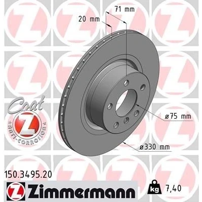 Imagen de ZIMMERMANN COAT Z 150.3495.20 Disco de freno 330 20 6/5 5 120 ventilación interna revestido altamente carbonizado BMW: X3, X4