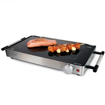 Imagen de Korona Parrilla de mesa cristal 46100 I 800 Vatios carcasa acero inoxidable ajustable 50 a 240 C superficie cocción cerámica vidrio alemán SCHOTT