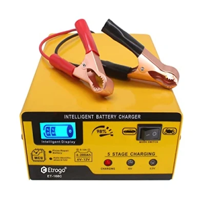 Imagen de Etrogo Cargador de Batería Plomo 12V 6V 10A Automático Completamente Inteligente Pulso con Pantalla Barra LED