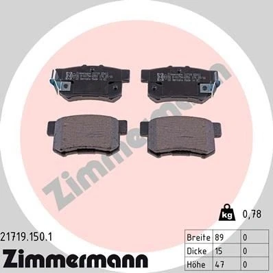 Imagen de ZIMMERMANN 21719.150.1 Juego de pastillas freno con avisador acústico desgaste Foto correspondiente a la entrega HONDA: CIVIC 7 Hatchback