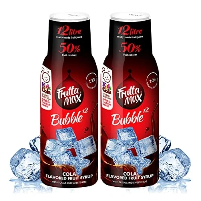 Imagen de 2 paquetes FruttaMax Concentrado de jarabe frutas Menos azúcar con un 50% contenido fruta adecuado para máquina refrescos (2 x 500 ml) Cola)