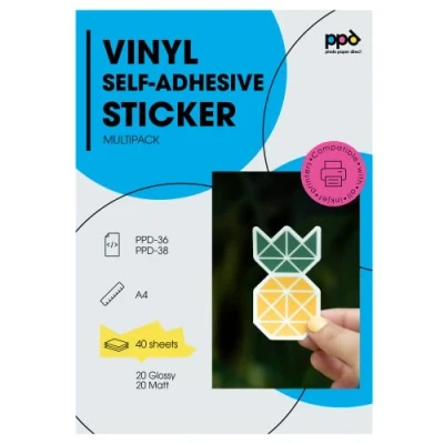 Imagen de PPD Inkjet A4 x 40 Pegatinas de Vinilo Autoadhesivo Imprimible Acabados Mixtos 20 Brillantes y Mates Para Todas Impresoras Inyección Tinta 36/38