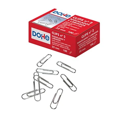 Imagen de Dohe Clips Niquelados para Sujetar Hojas (100 uds.) Nº 2 32 mm Material de Oficina