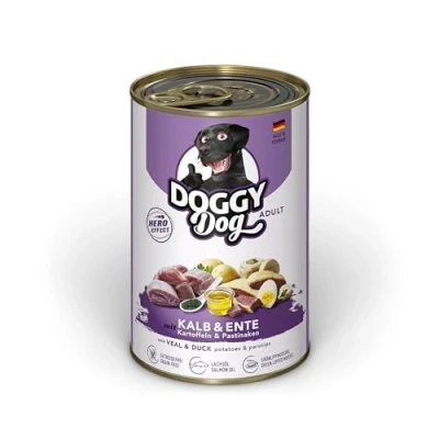 Imagen de Doggy Dog Paté Ternera y Pato, 6 x 400 g, Comida húmeda para Perros, sin Cereales, con Aceite de salmón mejillón Labios Verdes, pienso Completo Patatas chirivía, Fabricado en Alemania