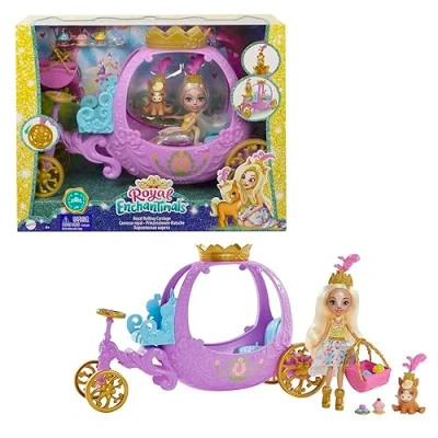Imagen de Royal Enchantimals Muñeca pony con carruaje real, mascota y accesorios de juguete (Mattel GYJ16)