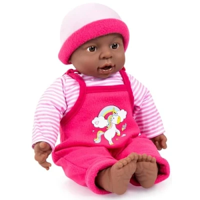 Imagen de Bayer Design 94001AI Muñeco bebé interactiva, Muñeca, Interactive Baby Niño, 12 Sonidos de bebés, con rizos, Cuerpo Blando, Piel Oscura
