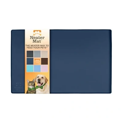 Imagen de Neater Pet Brands Mat Tapete de Silicona Impermeable para Cuencos Mascotas, Protege los Suelos Alimentos y Agua (48,3 x 30,5 cm Silicone, Azul Oscuro)