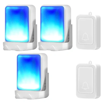 Imagen de timbre de puerta con flash fuerte 7 colores luz brillante y 4 volúmenes, inalámbrico 600 pies, en casa/oficina, adecuado para ancianos, personas discapacidad auditiva, 2