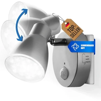 Imagen de Trango sensor LED de luz nocturna TG2635 014 en plata con función automática 230V movimiento, seguridad, lámpara enchufe, pared, orientación,