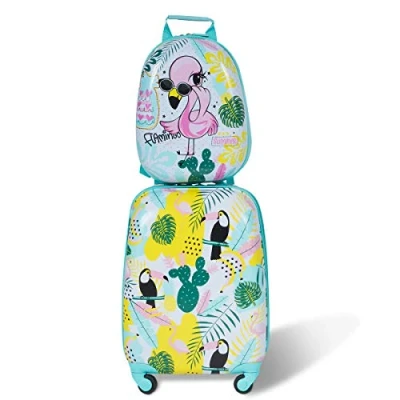 Imagen de COSTWAY Juego de Mochila y Maleta, Infantil Niños, Equipaje Viaje con Mochila, Ruedas, Cabina Trolley (Monstruos)