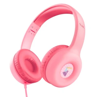 Imagen de Trust Nouna Auriculares con Cable para Niños 4 10 Años, Límite de Volumen (85dB), Cascos Plegables Micrófono Incorporado y Adhesivos, 3.5mm, Infantiles Switch, Rosa