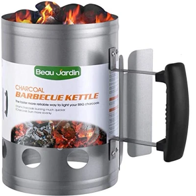 Imagen de BEAU JARDIN Encendedor de carbón para Barbacoa encender la Parrilla Arrancador Chimenea 28 x 18 cm Plata Encendido