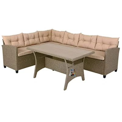 Imagen de CASARIA Conjunto Jardin Poliratan Comedor WPC Sillones esquineros Exterior 6 Personas Incl. Cojines