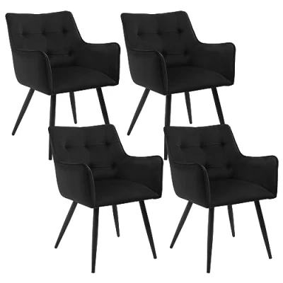 Imagen de WOLTU 4X Sillas de Comedor Moderna, Cocina con Respaldo y Reposabrazos, Silla Ergonómica Tapizada en Terciopelo, Estructura Metal, para Cocina, Salón Dormitorio, Negro, BH374sz 4