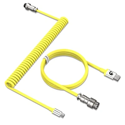 Imagen de MAMBASNAKE C01 Cable Teclado Espiral, USB C para Gaming, Aviador Mecánico, Tipo a A, TPU Coiled con Conector Aviación de Metal Desmontable Amarillo