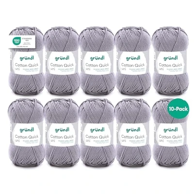 Imagen de Gründl Cotton Quick Uni, 10 ovillos (Hilo de Color 100%, Certificado Oeko Tex, 50 g / 125 m, tamaño Aguja 3 4, x g), Gris Plata, Algodón, Grigio Argento, One Size, 1250