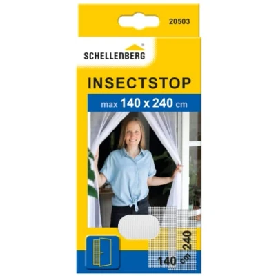 Imagen de Schellenberg 20503 Mosquitera balcón y Puerta de terraza, Dimensiones: 140 x 240 cm, Blanco, Montaje fácil sin taladrar, Incl. Correa fijación Pesos