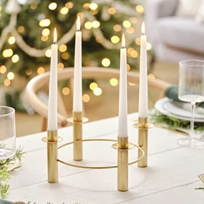 Imagen de Ginger Ray Centro de Mesa Navidad Dorado con Forma candelabro, 27,6 cm