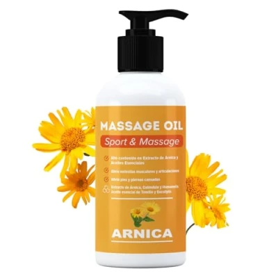 Imagen de QKnatur ARNICA Aceite para masaje con extracto de Arnica, Calendula y Hamamelis Ideal masajes en musculos, espalda, hombro, pies, rodilla, contracturas (250 ml)