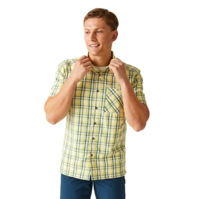 Imagen de Regatta Mindano VIII Camisa de Manga Corta para Hombre, Verde piquant/Azul marroquí/Citron Lima, L